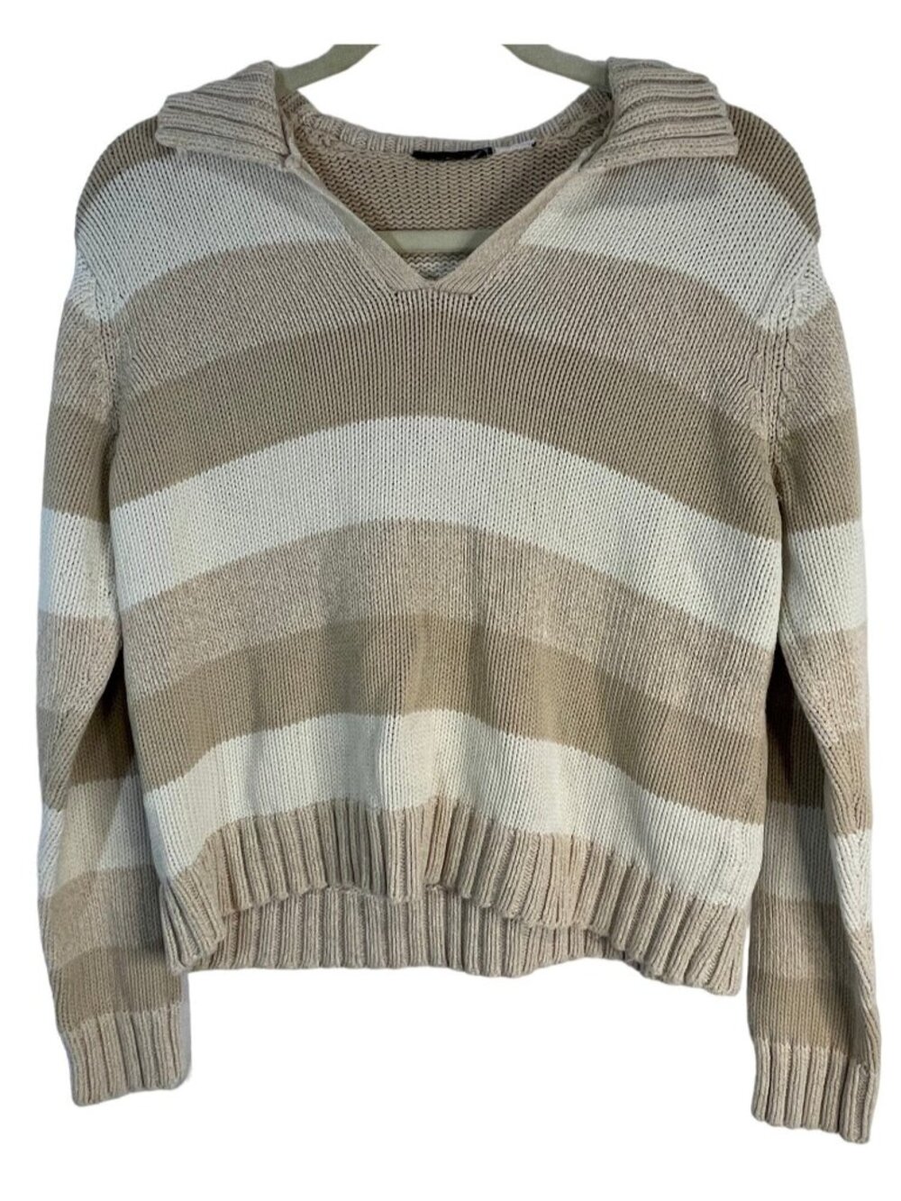 vintage striped knit sweater vneck collared brown white no size tag  small READ